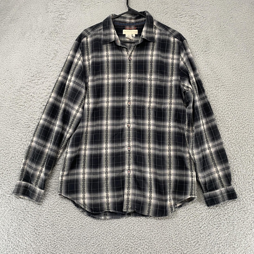 The Territory Ahead Shirt Mens Large Silk Plaid Button Up Long Sleeve Black
